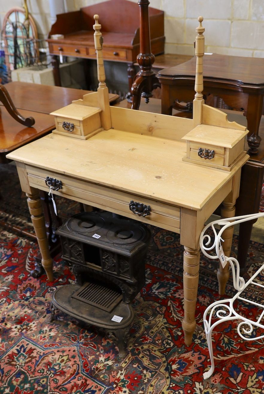 A late Victorian pine dressing table, width 91cm, depth 45cm, height 130cm